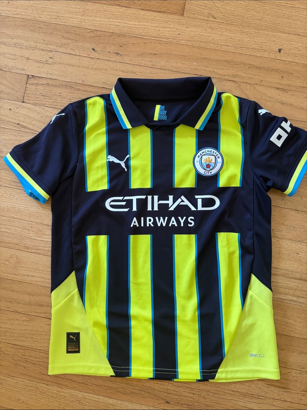 Puma Manchester City Kids' Navy & Neon Yellow Football Jersey